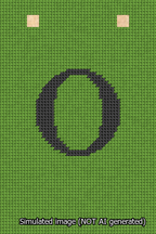 A simulated image of the stitched needlepoint design: Banner 13m Squared O Black on Light Green. Not A.I. generated.