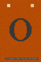 A simulated image of the stitched needlepoint design: Banner 13m Squared O Black on Orange. Not A.I. generated.