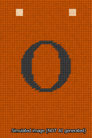 A simulated image of the stitched needlepoint design: Banner 13m Squared O Black on Orange. Not A.I. generated.