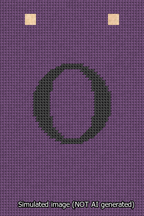 A simulated image of the stitched needlepoint design: Banner 13m Squared O Black on Purple. Not A.I. generated.