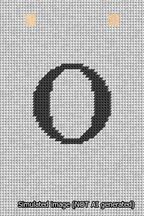 A simulated image of the stitched needlepoint design: Banner 13m Squared O Black on White. Not A.I. generated.