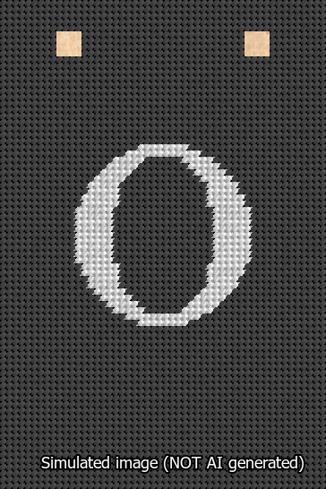 A simulated image of the stitched needlepoint design: Banner 13m Squared O White on Black. Not A.I. generated.