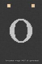 A simulated image of the stitched needlepoint design: Banner 13m Squared O White on Black. Not A.I. generated.