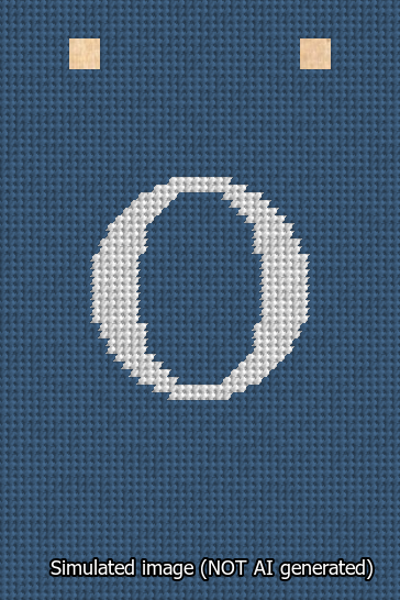 A simulated image of the stitched needlepoint design: Banner 13m Squared O White on Blue. Not A.I. generated.