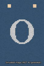 A simulated image of the stitched needlepoint design: Banner 13m Squared O White on Blue. Not A.I. generated.