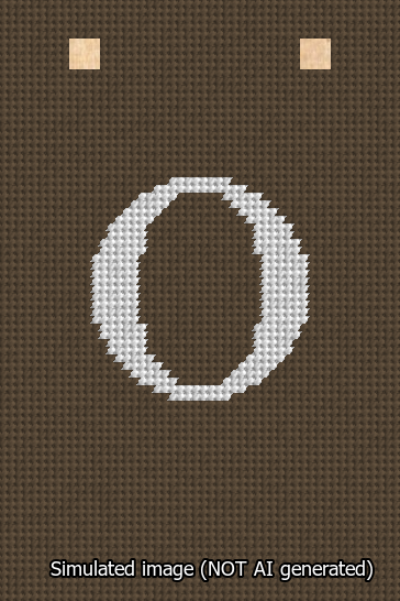 A simulated image of the stitched needlepoint design: Banner 13m Squared O White on Brown. Not A.I. generated.