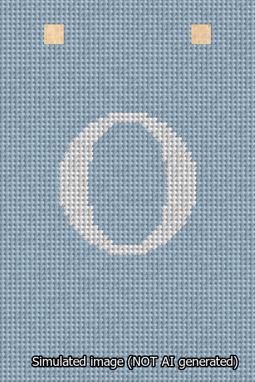 A simulated image of the stitched needlepoint design: Banner 13m Squared O White on Light Blue. Not A.I. generated.