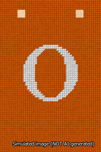 A simulated image of the stitched needlepoint design: Banner 13m Squared O White on Orange. Not A.I. generated.