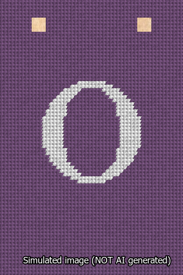 A simulated image of the stitched needlepoint design: Banner 13m Squared O White on Purple. Not A.I. generated.
