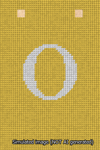 A simulated image of the stitched needlepoint design: Banner 13m Squared O White on Yellow. Not A.I. generated.
