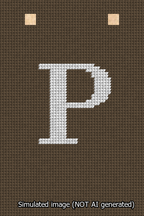 A simulated image of the stitched needlepoint design: Banner 13m Squared P White on Brown. Not A.I. generated.