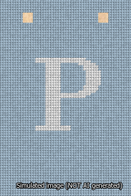 A simulated image of the stitched needlepoint design: Banner 13m Squared P White on Light Blue. Not A.I. generated.