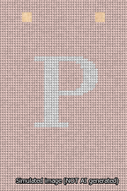 A simulated image of the stitched needlepoint design: Banner 13m Squared P White on Pink. Not A.I. generated.