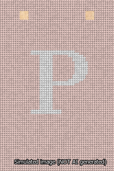A simulated image of the stitched needlepoint design: Banner 13m Squared P White on Pink. Not A.I. generated.