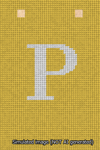 A simulated image of the stitched needlepoint design: Banner 13m Squared P White on Yellow. Not A.I. generated.