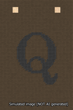 A simulated image of the stitched needlepoint design: Banner 13m Squared Q Black on Brown. Not A.I. generated.