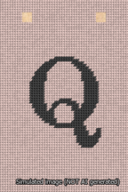 A simulated image of the stitched needlepoint design: Banner 13m Squared Q Black on Pink. Not A.I. generated.