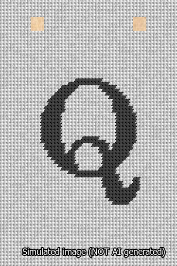 A simulated image of the stitched needlepoint design: Banner 13m Squared Q Black on White. Not A.I. generated.