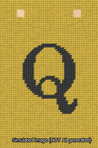 A simulated image of the stitched needlepoint design: Banner 13m Squared Q Black on Yellow. Not A.I. generated.