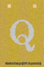 A simulated image of the stitched needlepoint design: Banner 13m Squared Q White on Yellow. Not A.I. generated.