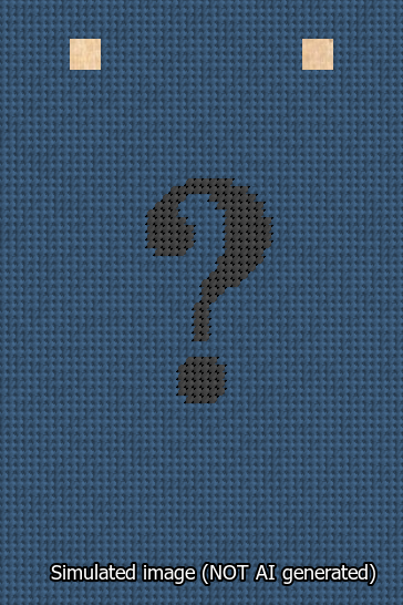 A simulated image of the stitched needlepoint design: Banner 13m Squared Question Black on Blue. Not A.I. generated.