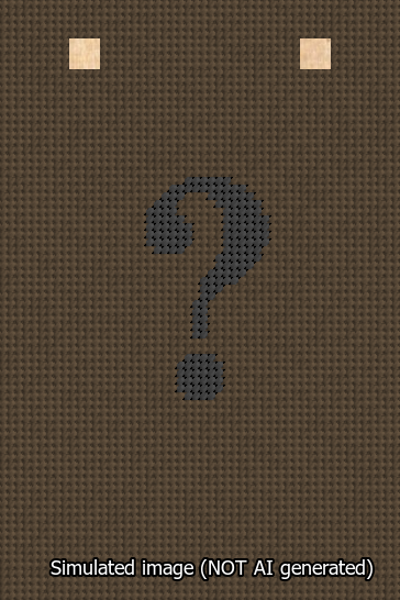 A simulated image of the stitched needlepoint design: Banner 13m Squared Question Black on Brown. Not A.I. generated.