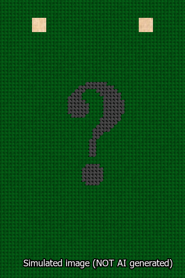 A simulated image of the stitched needlepoint design: Banner 13m Squared Question Black on Green. Not A.I. generated.