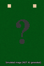 A simulated image of the stitched needlepoint design: Banner 13m Squared Question Black on Green. Not A.I. generated.