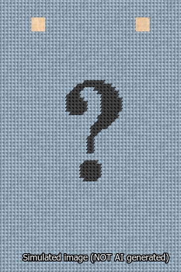 A simulated image of the stitched needlepoint design: Banner 13m Squared Question Black on Light Blue. Not A.I. generated.