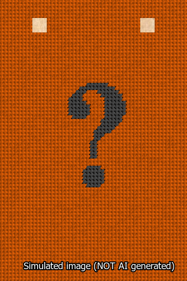 A simulated image of the stitched needlepoint design: Banner 13m Squared Question Black on Orange. Not A.I. generated.