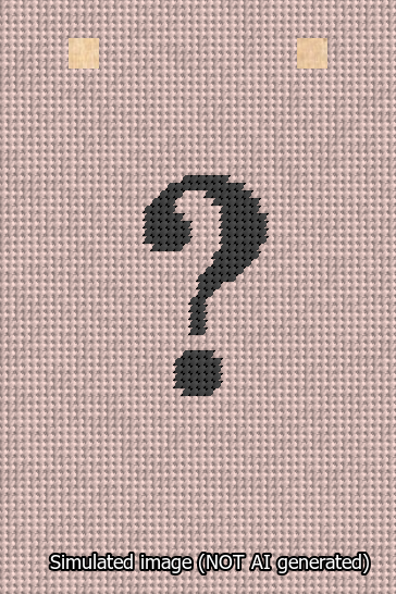 A simulated image of the stitched needlepoint design: Banner 13m Squared Question Black on Pink. Not A.I. generated.