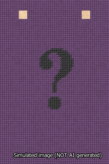 A simulated image of the stitched needlepoint design: Banner 13m Squared Question Black on Purple. Not A.I. generated.