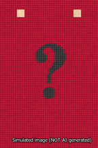 A simulated image of the stitched needlepoint design: Banner 13m Squared Question Black on Red. Not A.I. generated.