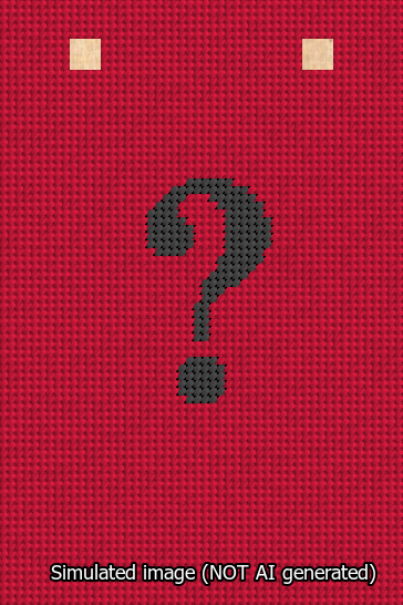 A simulated image of the stitched needlepoint design: Banner 13m Squared Question Black on Red. Not A.I. generated.
