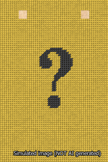 A simulated image of the stitched needlepoint design: Banner 13m Squared Question Black on Yellow. Not A.I. generated.