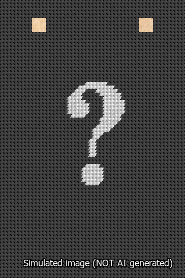 A simulated image of the stitched needlepoint design: Banner 13m Squared Question White on Black. Not A.I. generated.