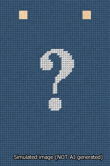 A simulated image of the stitched needlepoint design: Banner 13m Squared Question White on Blue. Not A.I. generated.