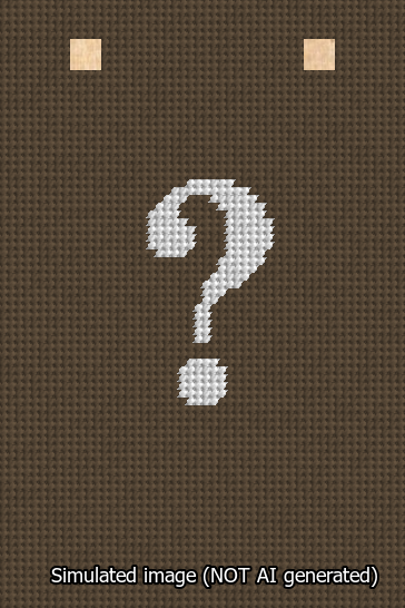 A simulated image of the stitched needlepoint design: Banner 13m Squared Question White on Brown. Not A.I. generated.