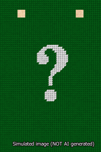 A simulated image of the stitched needlepoint design: Banner 13m Squared Question White on Green. Not A.I. generated.