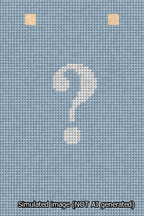 A simulated image of the stitched needlepoint design: Banner 13m Squared Question White on Light Blue. Not A.I. generated.