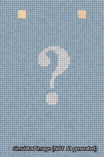 A simulated image of the stitched needlepoint design: Banner 13m Squared Question White on Light Blue. Not A.I. generated.