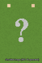 A simulated image of the stitched needlepoint design: Banner 13m Squared Question White on Light Green. Not A.I. generated.