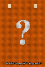 A simulated image of the stitched needlepoint design: Banner 13m Squared Question White on Orange. Not A.I. generated.