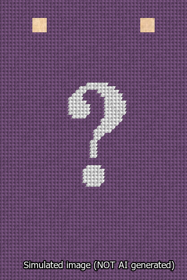 A simulated image of the stitched needlepoint design: Banner 13m Squared Question White on Purple. Not A.I. generated.