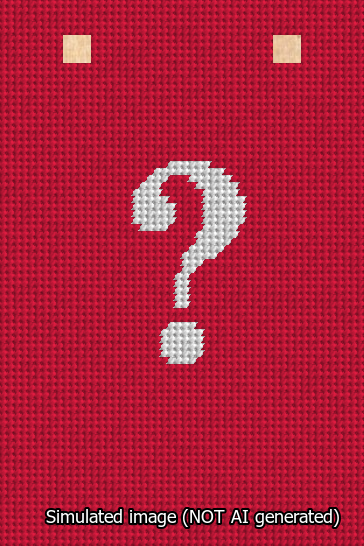A simulated image of the stitched needlepoint design: Banner 13m Squared Question White on Red. Not A.I. generated.