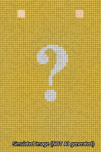 A simulated image of the stitched needlepoint design: Banner 13m Squared Question White on Yellow. Not A.I. generated.