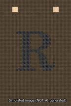 A simulated image of the stitched needlepoint design: Banner 13m Squared R Black on Brown. Not A.I. generated.