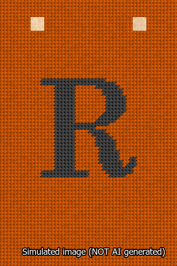 A simulated image of the stitched needlepoint design: Banner 13m Squared R Black on Orange. Not A.I. generated.