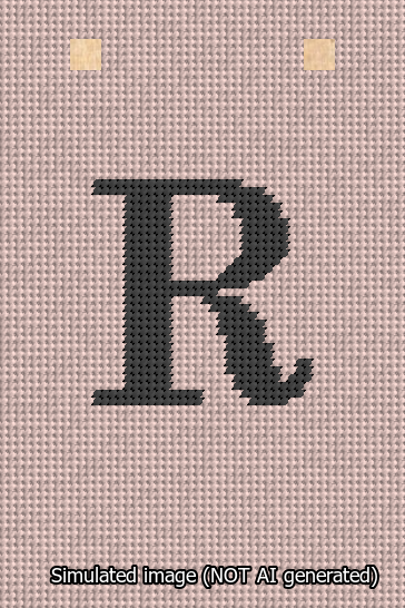A simulated image of the stitched needlepoint design: Banner 13m Squared R Black on Pink. Not A.I. generated.