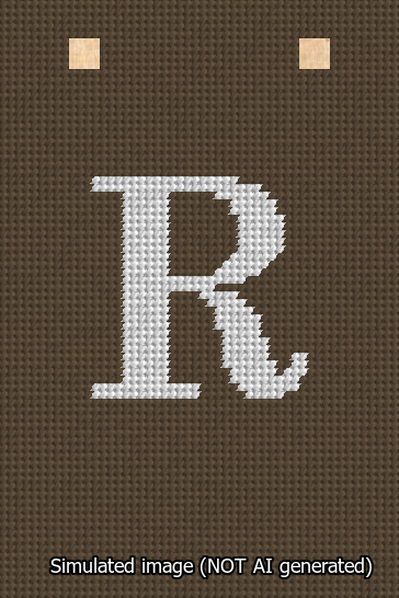 A simulated image of the stitched needlepoint design: Banner 13m Squared R White on Brown. Not A.I. generated.